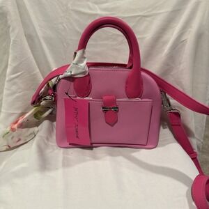NWT Betsey Johnson Dome Satchel Handbag pink with Floral Scarf